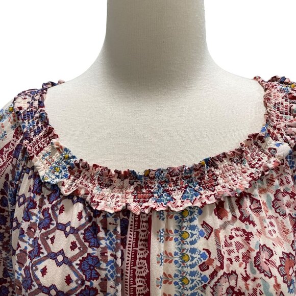 Boho Chic I.N.N.Y. Patchwork Print Dress Ruffled Neckline 3/4 Sleeves S Cottage - Picture 9 of 11